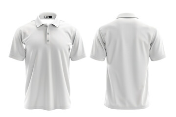 Front and back white polo shirt mockup, white background PNG