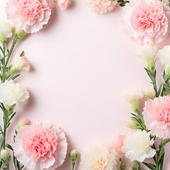 Obraz na płótnie Canvas carnation-flower-frame-encircling-a-soft-pastel-hued-backdrop-composition-balanced-flowers-arrange