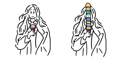 アイスクリームを手に持つ女性のベクターイラスト