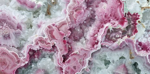 Detailed close up of a pink and white marble showcasing intricate patterns and textures.