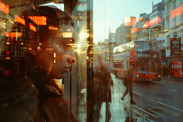 Urban Reflections: Street Photos Captured Through Glass on London Streets - obrazy, fototapety, plakaty