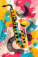 Obraz premium Illustration in abstract style for live jazz music poster. Music Day, International Jazz Day