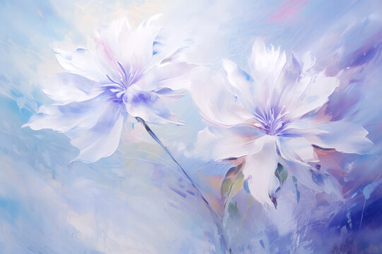 Abstract magical blue flower. Oil painting in impressionism style.
