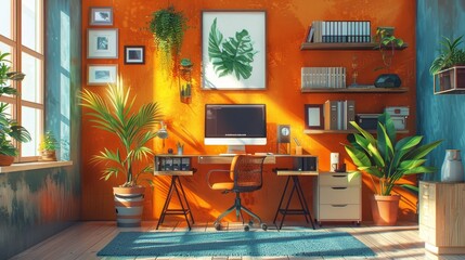 Fototapeta na wymiar Illustrate the transformation of a home office into a hub of productivity and style