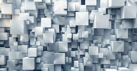 White cubes arranged in an abstract pattern, creating a minimalist and modern background with geometric shapes and clean lines.