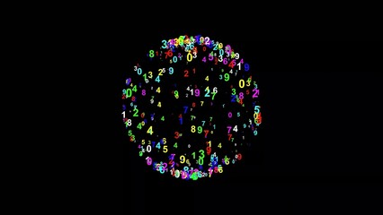 Beautiful illustration of sphere shape with colorful numbers on plain black background