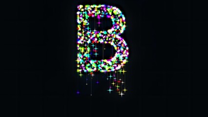Beautiful illustration of English alphabet B with colorful glitter sparkles on plain black background