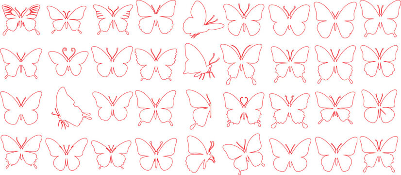 butterfly outline vector illustration Set