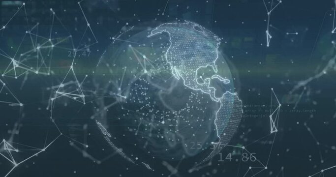 Animation of network of connections over globe and ecology icons
