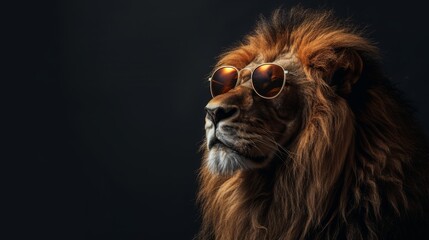 Portrait of confidence lion wearing sunglasses
