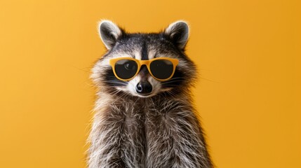 Portrait of confidence raccoon wearing sunglasses
