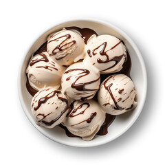 Vanilla ice cream with chocolate sauce isolated on transparent or white background, png