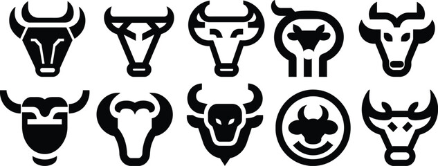 Set of bull logo silhouettes vector design. Set of cow logo silhouettes.