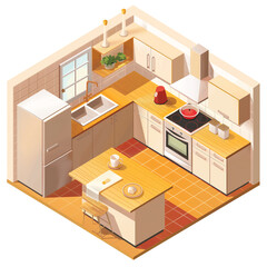 vector graphic of kitchen room isometric.