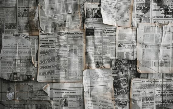 Old yellow crumpled sheets of newspaper background. Textured pages mock up. Seamless loop graphic design. Old fashion style books paper. Empty place for text. Blank space.