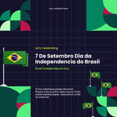 Brazil Independence Day banner in colorful modern geometric style. National Independence Day greeting card square banner with typography. Vector illustration for national holiday celebration party