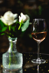 Beautiful glass of Pink wine scene