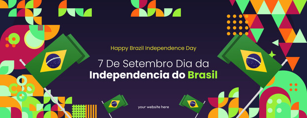 Brazil Independence Day banner in modern colorful geometric style. National Independence Day greeting card with typography. Horizontal background for national holiday celebration party