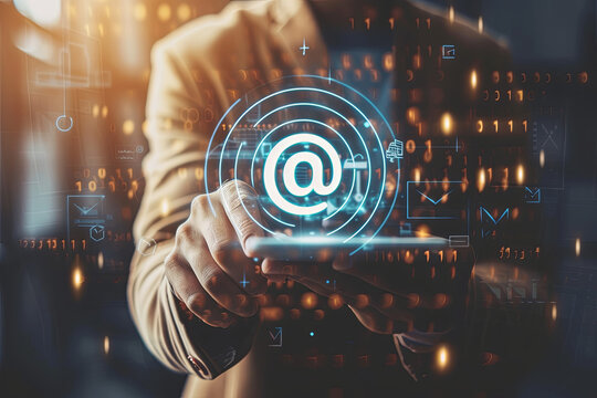 Businessman clicking on email icon, contact by email concept