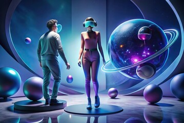 3D person in a virtual reality scenario with various elements. Generative AI