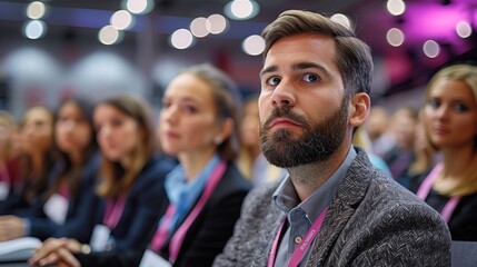 Obraz premium corporate business meeting speaker in the audience at a conference room, at a business and entrepreneurial expo, or as a university professor giving a lecture during a class