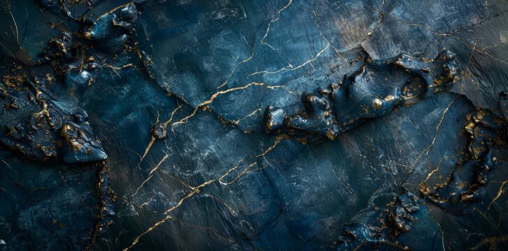 Detailed view of a vibrant blue marble surface showcasing intricate patterns and textures. © pham
