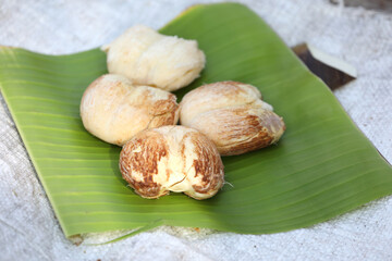 pile of Indian summer fruit palmyra palm (Nungu) in Banana leaf