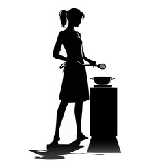 Silhouette of a Woman Cooking, Female Chef Preparing Food, Culinary Arts Concept, Home Cooking and Healthy Eating Lifestyle, Kitchen Scene Illustration