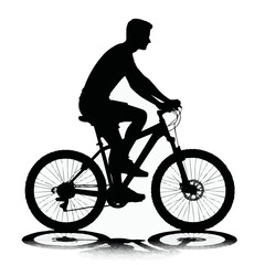 Obraz na płótnie Canvas Silhouette of a Male Cyclist Riding a Mountain Bike, Active Man Enjoying Bicycle Outdoors, Recreational Biking, Fitness and Healthy Lifestyle Concept, Outdoor Sports Illustration