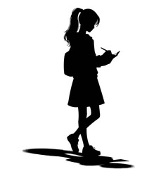 Whispers of Thought: Silhouette of Young Girl Engrossed in Writing Text Message in Diary, Capturing Moments of Reflection and Expression