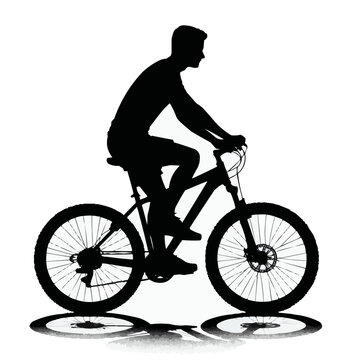 Silhouette of a Male Cyclist Riding a Mountain Bike, Active Man Enjoying Bicycle Outdoors, Recreational Biking, Fitness and Healthy Lifestyle Concept, Outdoor Sports Illustration