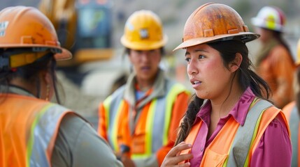 National Labour Day,May day,womens day concept.
Happy Latino female worker on construction site on International Women's Day or Labor Day.