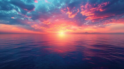 Naklejka na ściany i meble panorama of sea sunset, the view of the ocean sunrise, sunset at sea