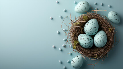 Easter poster and banner template with beautiful Easter multi-colored eggs and flowers.. generative ai 