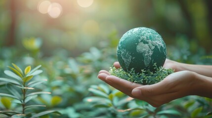 Earth globe in family hands. World environment day concept. - obrazy, fototapety, plakaty