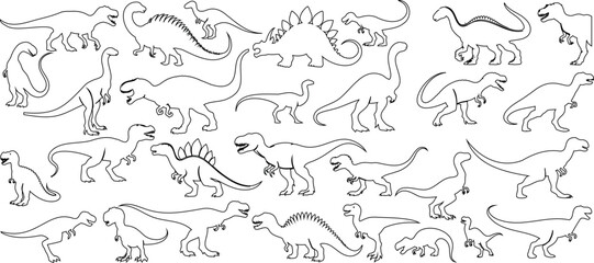 Dinosaur line art collection, various species outlines, educational, dinosaur coloring books, paleontology enthusiasts, prehistoric creatures, dinosaurs vector illustration © Arafat