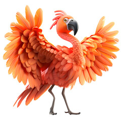 A 3D animated cartoon render of an elegant flamingo dancing in a tropical paradise.