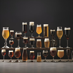 A Global Array of the Art of Beer Glasses: Diverse Styles and Aromatic Brews - obrazy, fototapety, plakaty