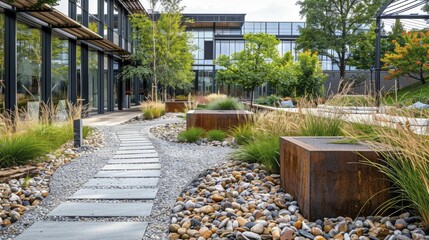 Businesses embrace sustainable landscaping with evergreen practices and cutting-edge eco-friendly outdoor design.