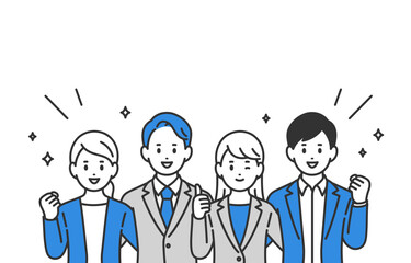 肩を組むビジネスパーソン男女の上半身セット【人物ベクターイラスト素材】