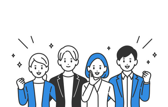 肩を組むビジネスパーソン男女の上半身セット【人物ベクターイラスト素材】