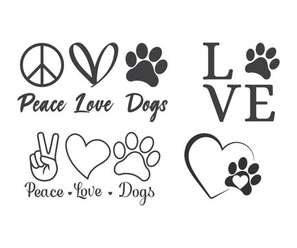 Peace Love Dogs, Dogs Love Vector, Peace Love Dogs Silhouette, Dog Paws Love, Dog Lover, Dog Treat Svg, Dog Mom