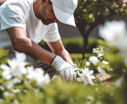 A man is planting in a garden for gardening services