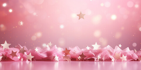 Fototapeta na wymiar Pink star birthday background , Magic stars create a mesmerizing spectacle on a soft.