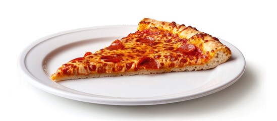 A scrumptious slice of pizza sitting on a clean white plate, ready to be enjoyed. The pizza slice...