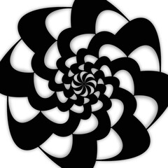 Abstract circle twist on geometric pattern spinning to create optical illusion on black and white background.