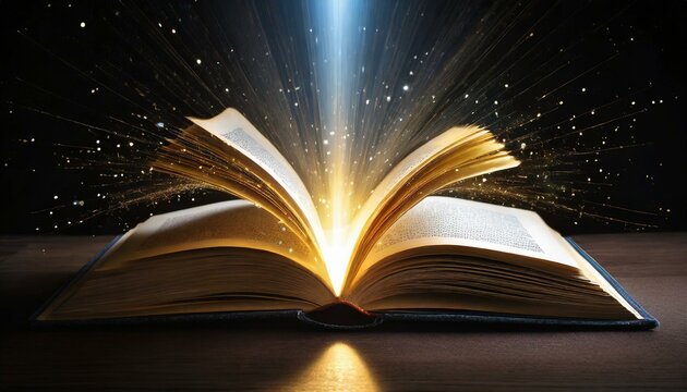 open book with lights, an open book with a glowing light coming out of it, a stock photo by Ram Chandra Shukla
