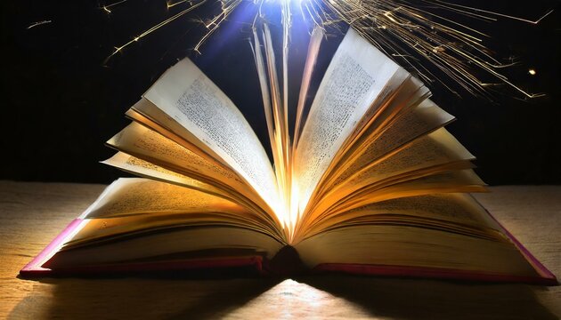 open book on a dark background, an open book with a glowing light coming out of it, a stock photo by Ram Chandra Shukla