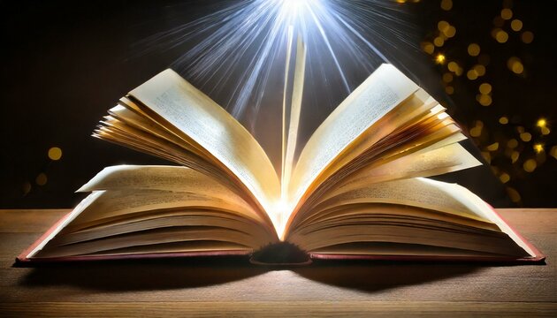 open book with glowing lights, an open book with a glowing light coming out of it, a stock photo by Ram Chandra Shukla