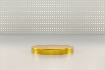 3d gold platform product podium with lights and holiday decoration . Realistic holiday concept. Festive banner design 3d illustration render